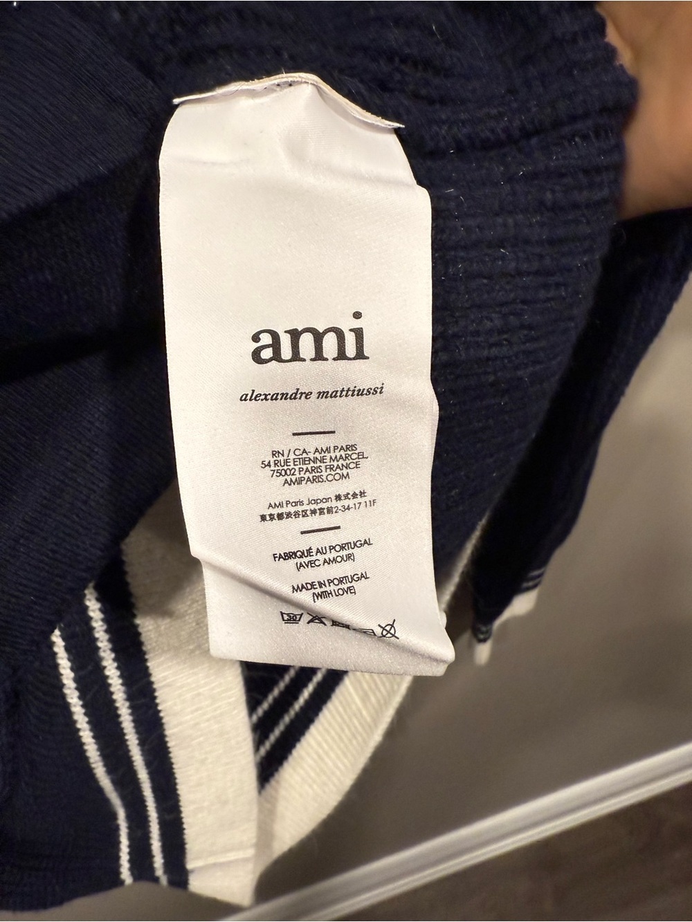 Ami Paris Navy Blue Ribbed Cotton V-Neck Button Cardigan image 8
